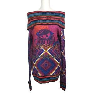 Desigual Rainbow off shoulder long sleeve sweater pink purple size XL